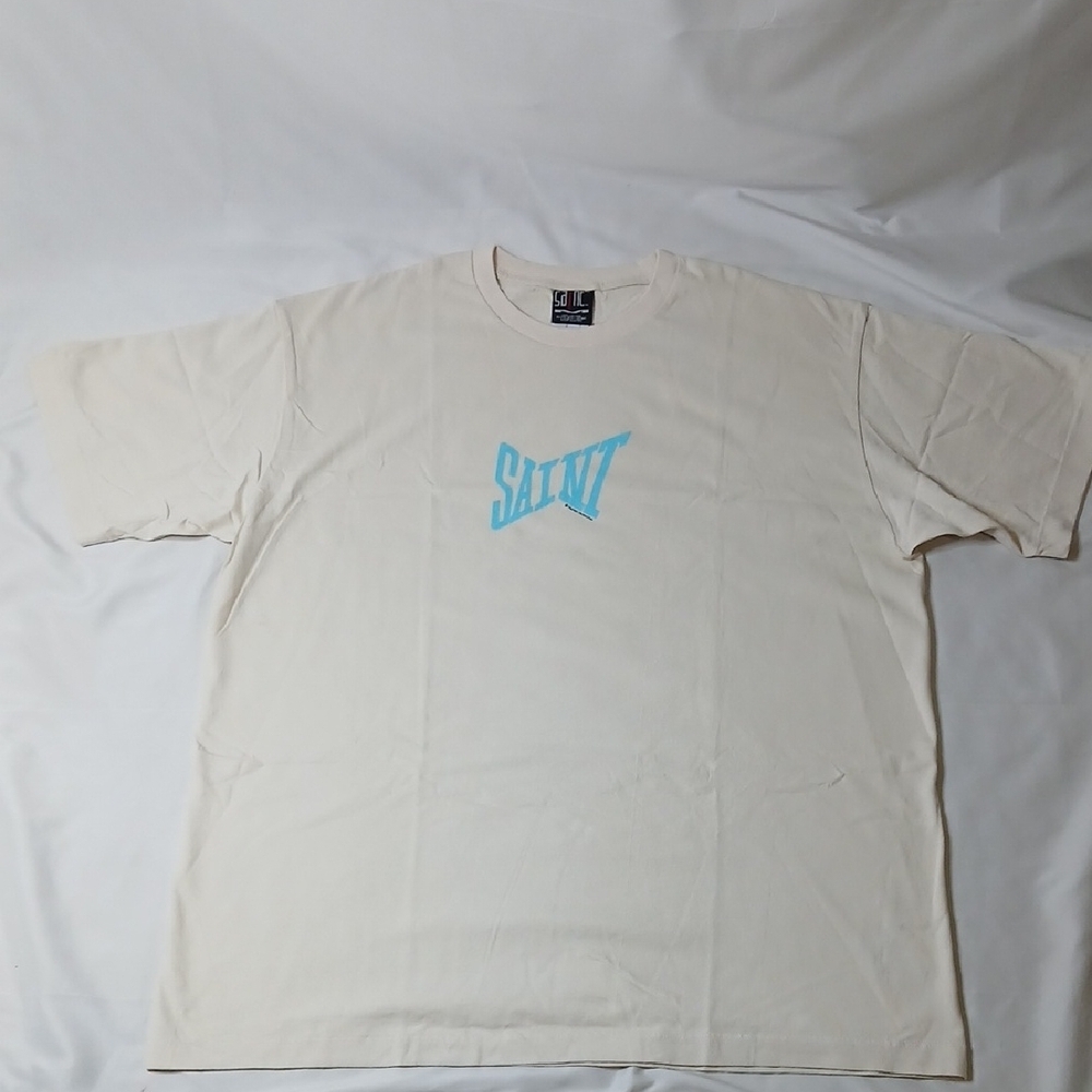 SAINT Cream Short-Sleeve Graphic Tee with Blue Logo
